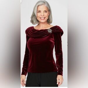 Alex Evenings 3916946 Long Sleeve Velvet Formal Top